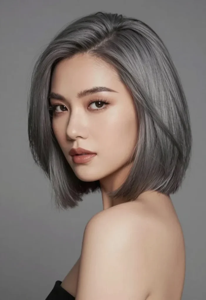Angled Bob for Naturally Gray Hair Angled Bob for Naturally Gray Hair