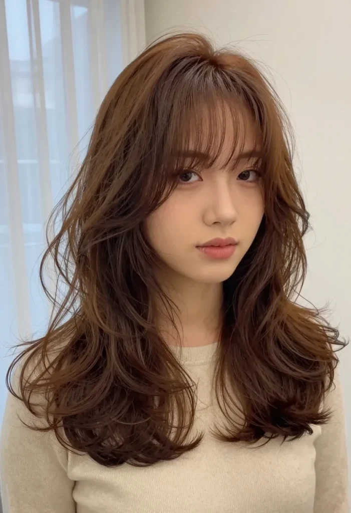 Caramel Brown Natural Layered Hair with Bangs Caramel Brown Natural Layered Hair with Bangs
