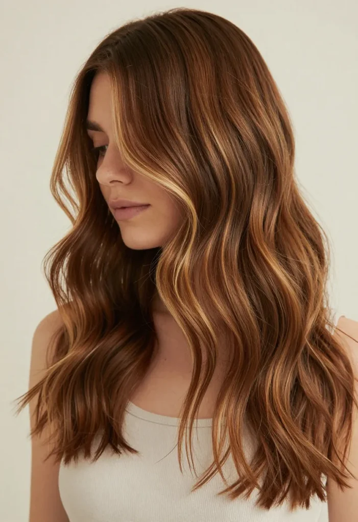 Chestnut with Golden Balayage Chestnut with Golden Balayage