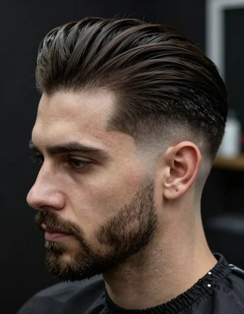 Clean Fade Slick Back with Beard Clean Fade Slick Back with Beard