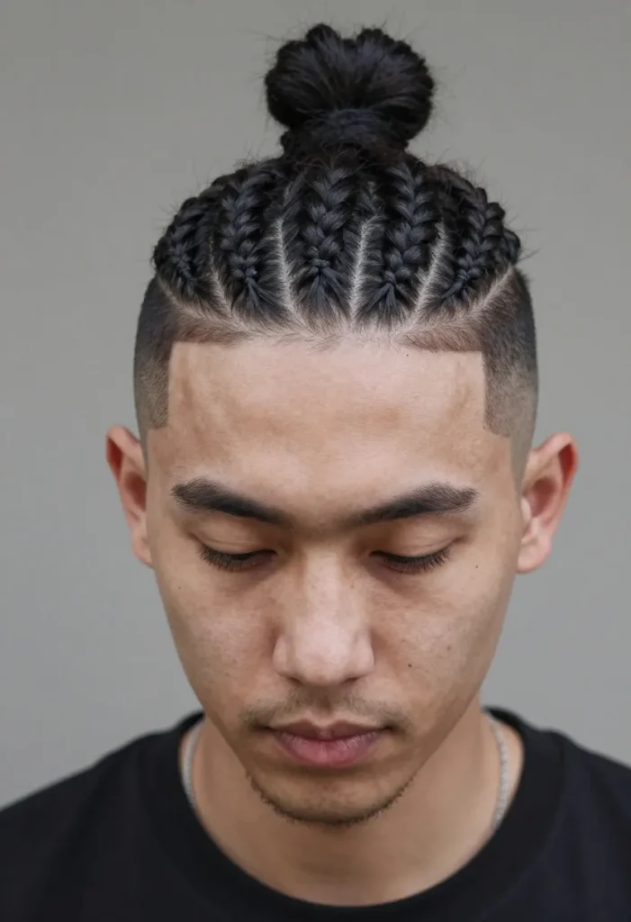 Cornrows with Buzzed Sides and Men Bun Cornrows with Buzzed Sides and Men Bun