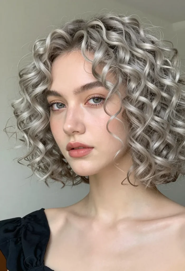 Curly Silver Beige Bob Curly Silver Beige Bob