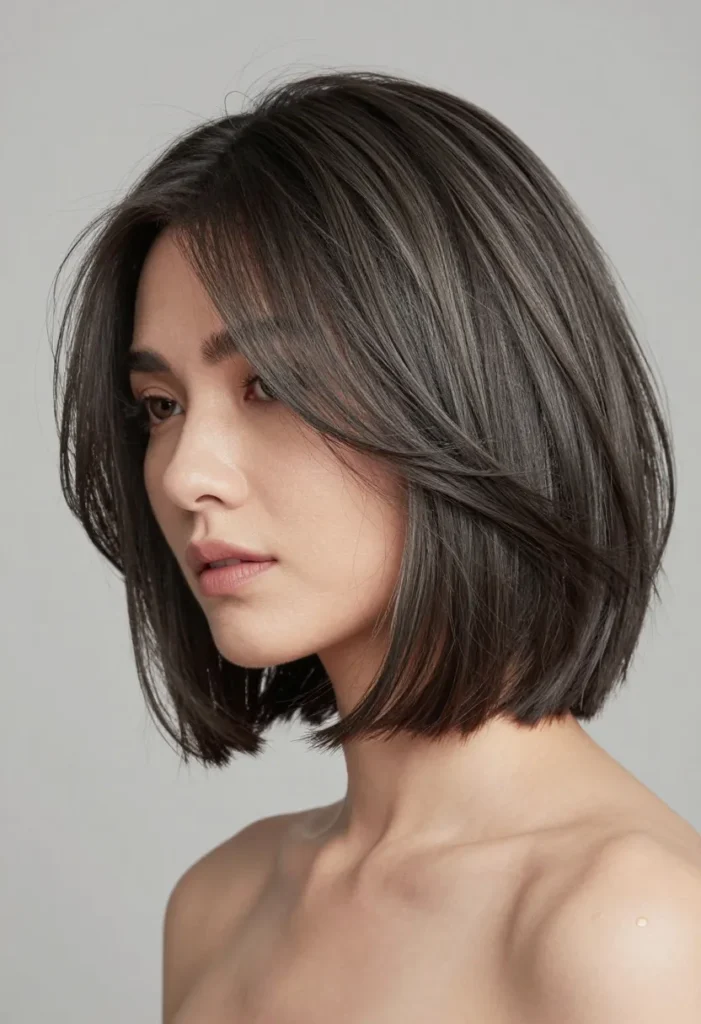 Feathered Grey Bob with Lowlights Feathered Grey Bob with Lowlights