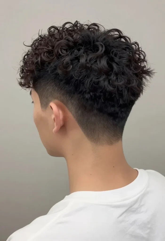 Low Fade with Curly Fringe Low Fade with Curly Fringe
