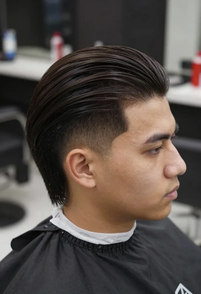 Low Fade with Slicked Back Hair Low Fade with Slicked Back Hair