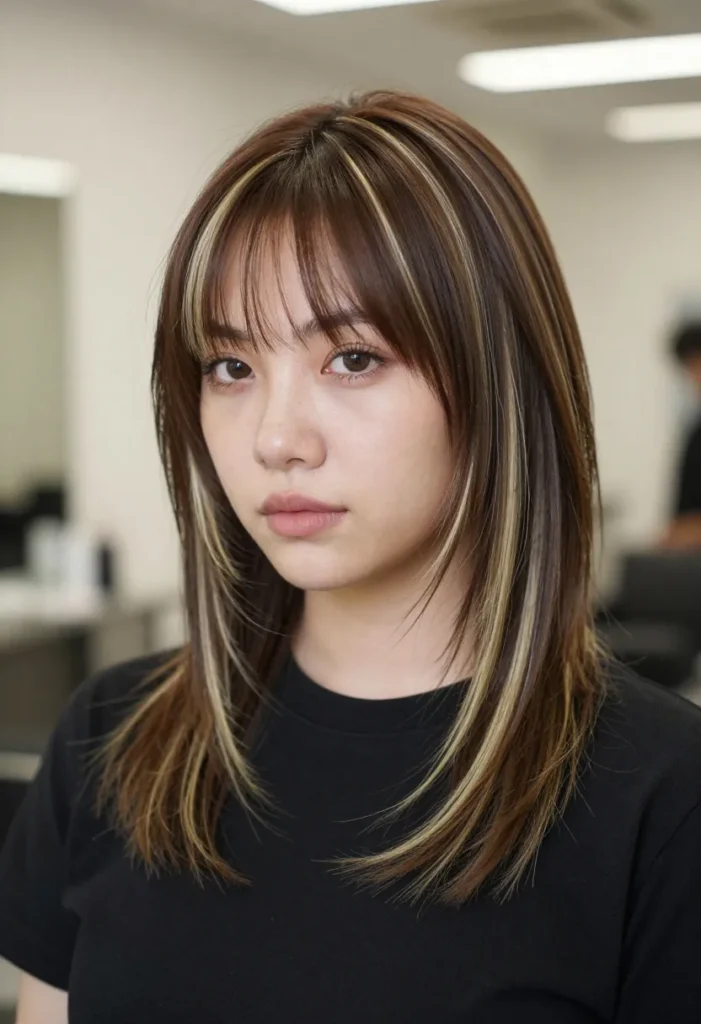 Side-Flipped Bangs with Money Pieces Side-Flipped Bangs with Money Pieces
