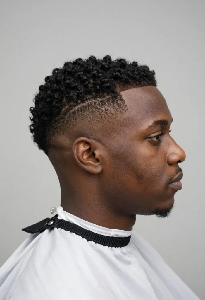 Wavy Bald Fade with a Shaved Line Wavy Bald Fade with a Shaved Line