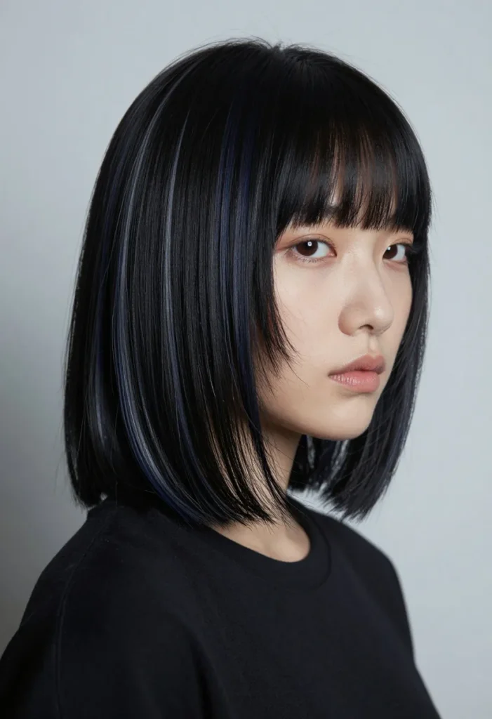 Black Bob with Indigo Accents Black Bob with Indigo Accents