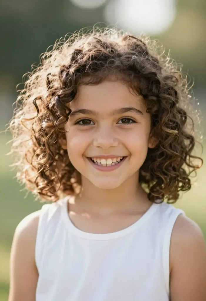 Charming Curly Bob with Natural Highlights for Little Girls Charming Curly Bob with Natural Highlights for Little Girls