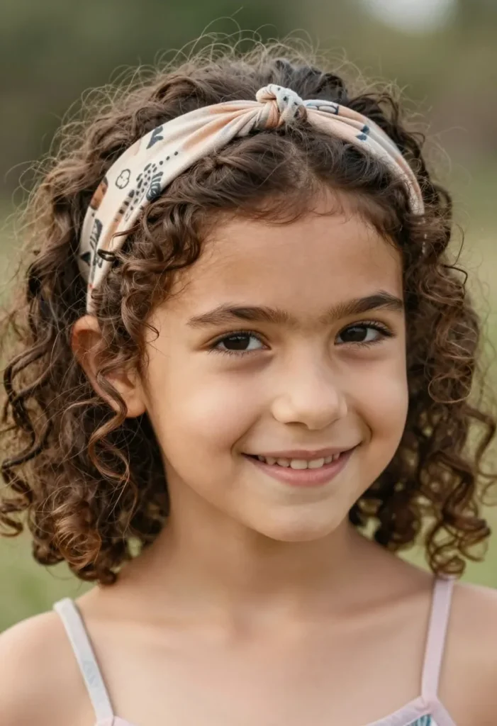 Chic Tousled Curly Bob with Patterned Headband Chic Tousled Curly Bob with Patterned Headband
