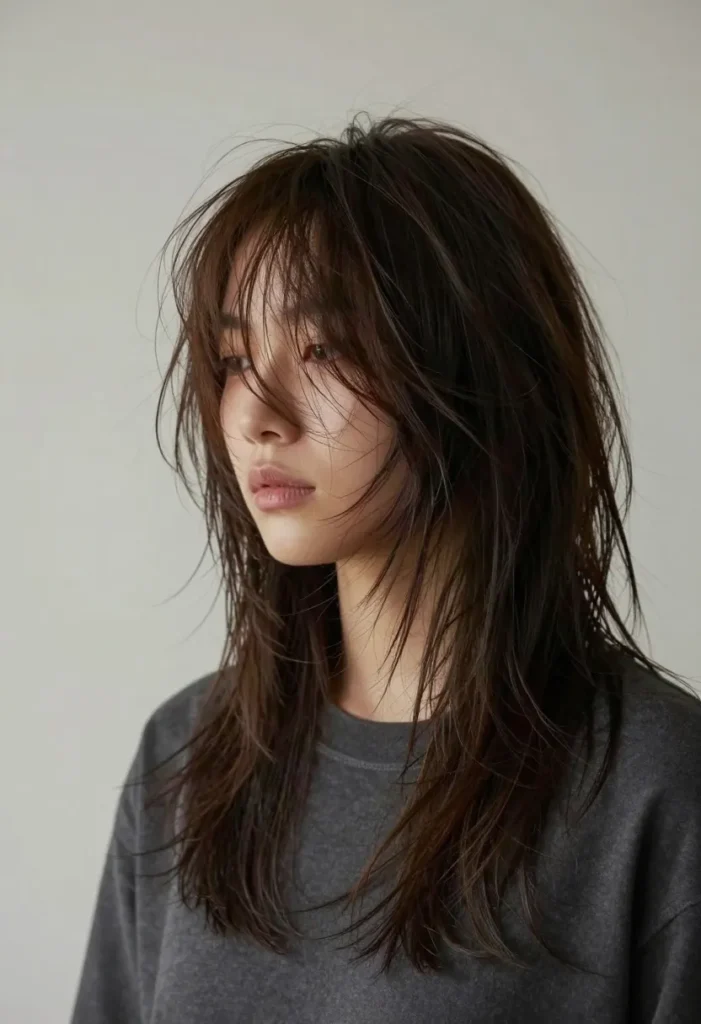 Choppy Cut with Side-Swept Bangs Choppy Cut with Side-Swept Bangs