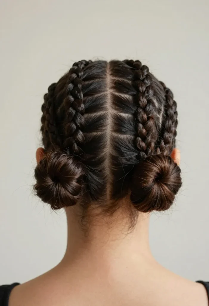 Cornrows into Two Low Buns Cornrows into Two Low Buns