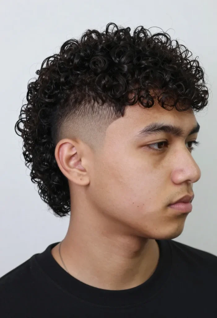 Curly Mullet with Temple Fade Curly Mullet with Temple Fade