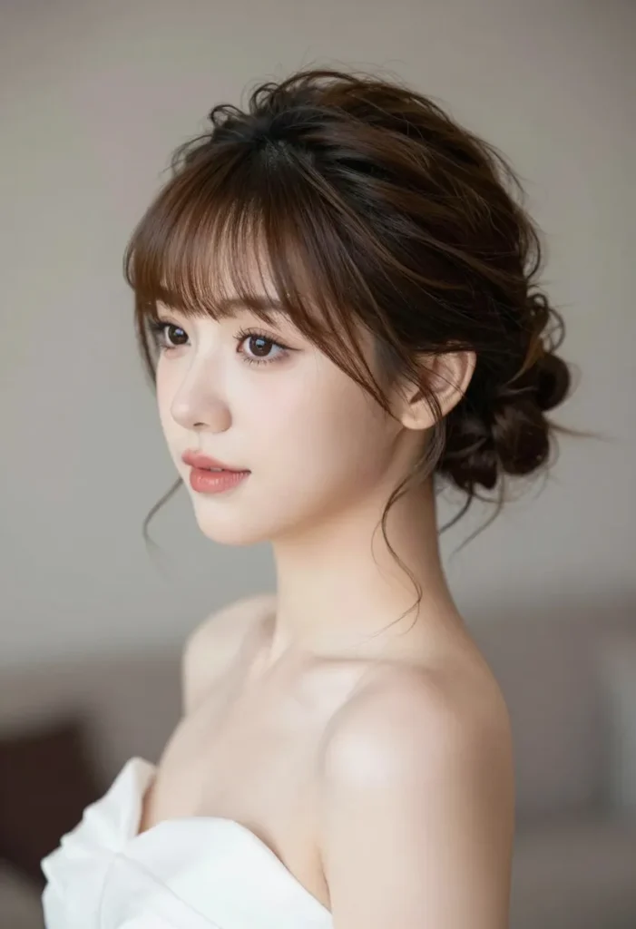 Curly Updo with Straight Bangs Curly Updo with Straight Bangs