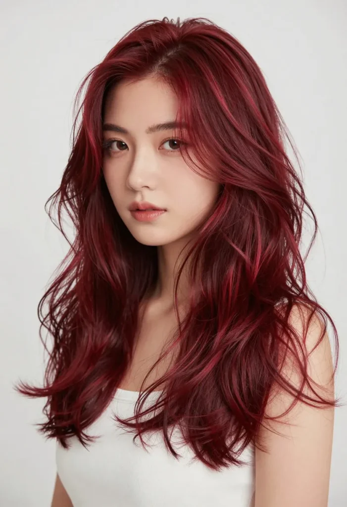 Deep Red Hair with Face Framing Highlights Deep Red Hair with Face Framing Highlights
