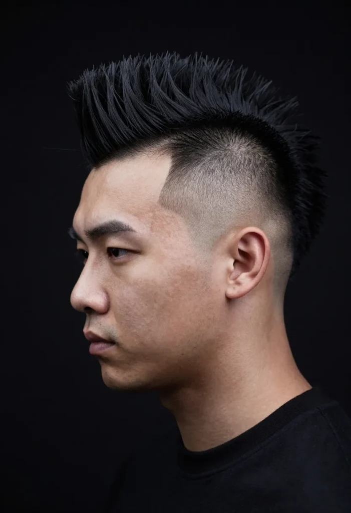 Drop Fade Mohawk with a Curved Line Drop Fade Mohawk with a Curved Line