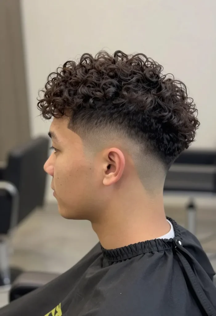 Drop Fade with Curly Top Drop Fade with Curly Top