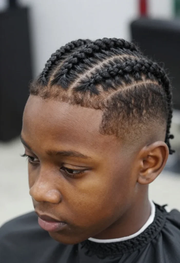 Four Cornrows Fishtail With a Fade Four Cornrows Fishtail With a Fade