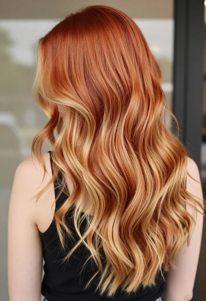 Golden Blonde Balayage on Ginger Red Hair Golden Blonde Balayage on Ginger Red Hair