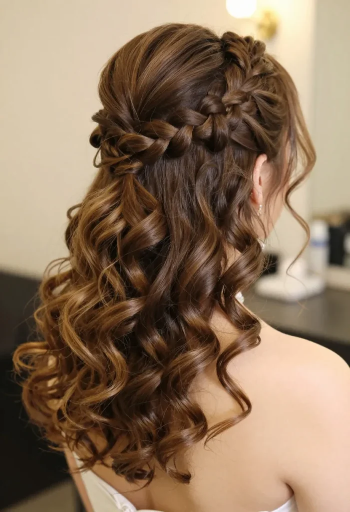 Half Up Style with Loose Curls and Fishtail Braids Half Up Style with Loose Curls and Fishtail Braids
