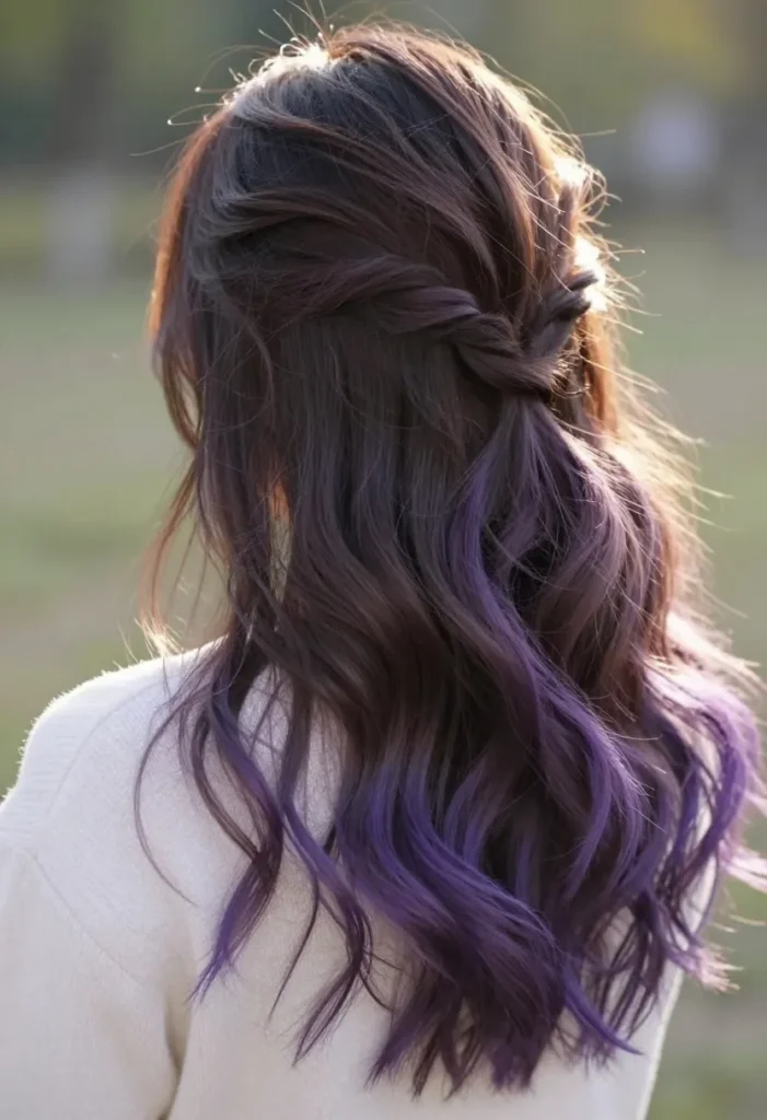 Half Updo with Purple Tips Half Updo with Purple Tips
