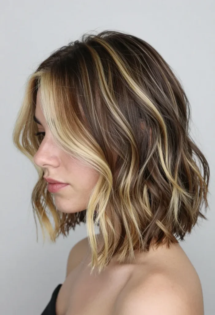High-Contrast Highlights on Short Wavy Hair High-Contrast Highlights on Short Wavy Hair