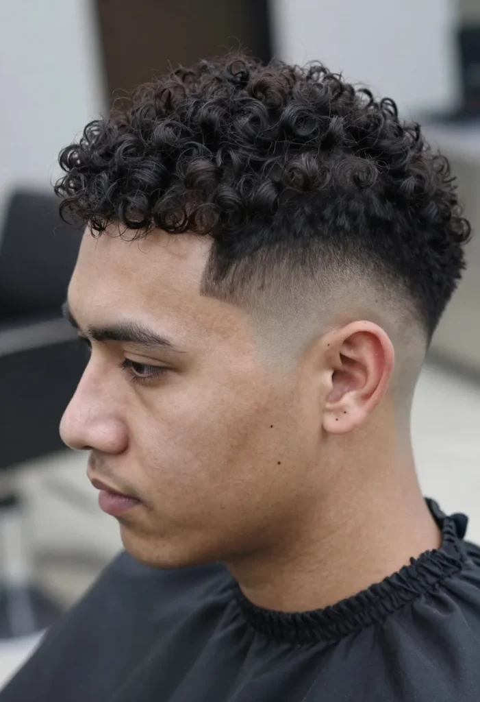 High Fade with Curly Strands High Fade with Curly Strands