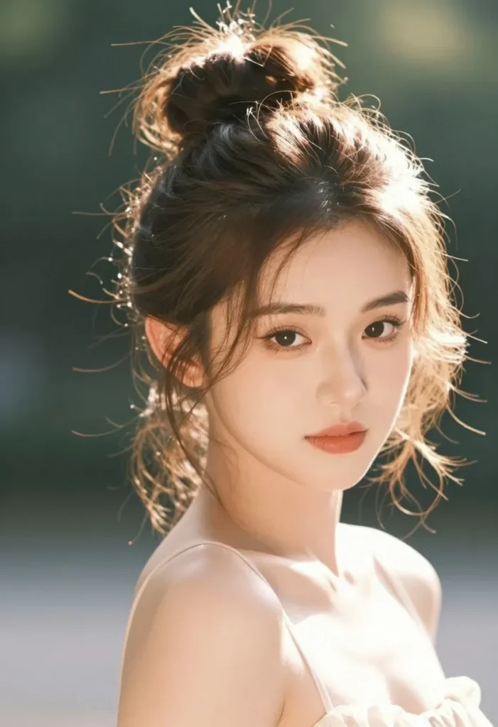 High Messy Bun with Wavy Wispy Bits High Messy Bun with Wavy Wispy Bits