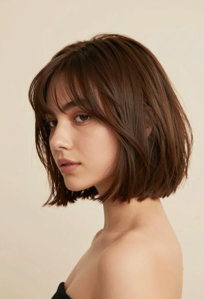 Layered Bob with Side-Swept Bangs Layered Bob with Side-Swept Bangs