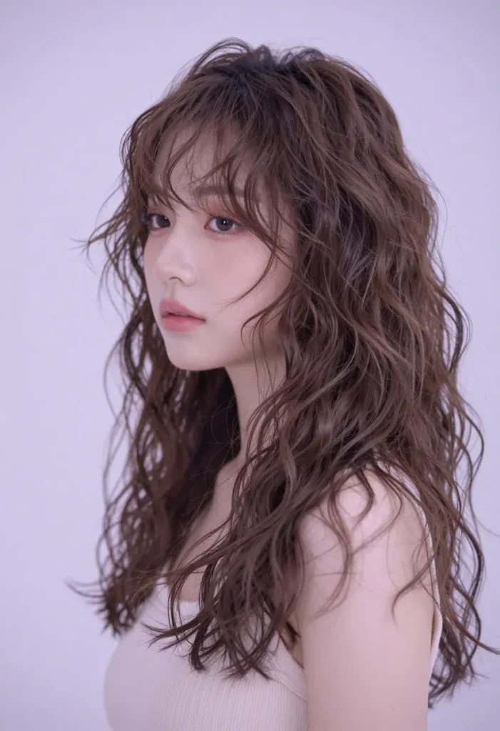 Medium Length Wavy Hair with Wispy Bangs Medium Length Wavy Hair with Wispy Bangs