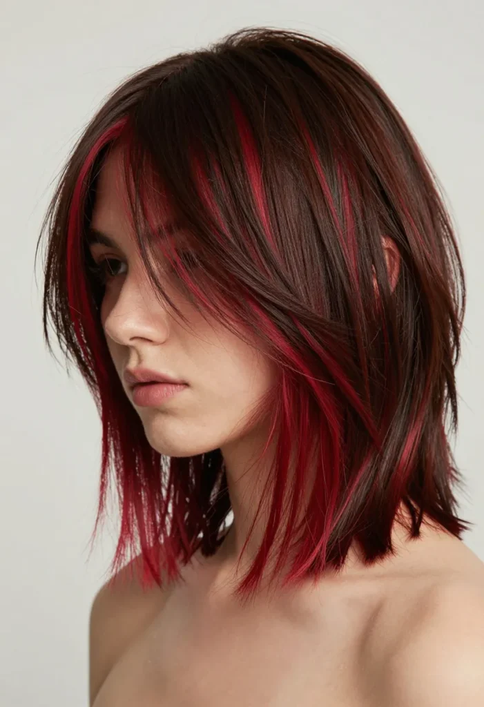 Red Face-Framing Highlights for Brunettes Red Face-Framing Highlights for Brunettes