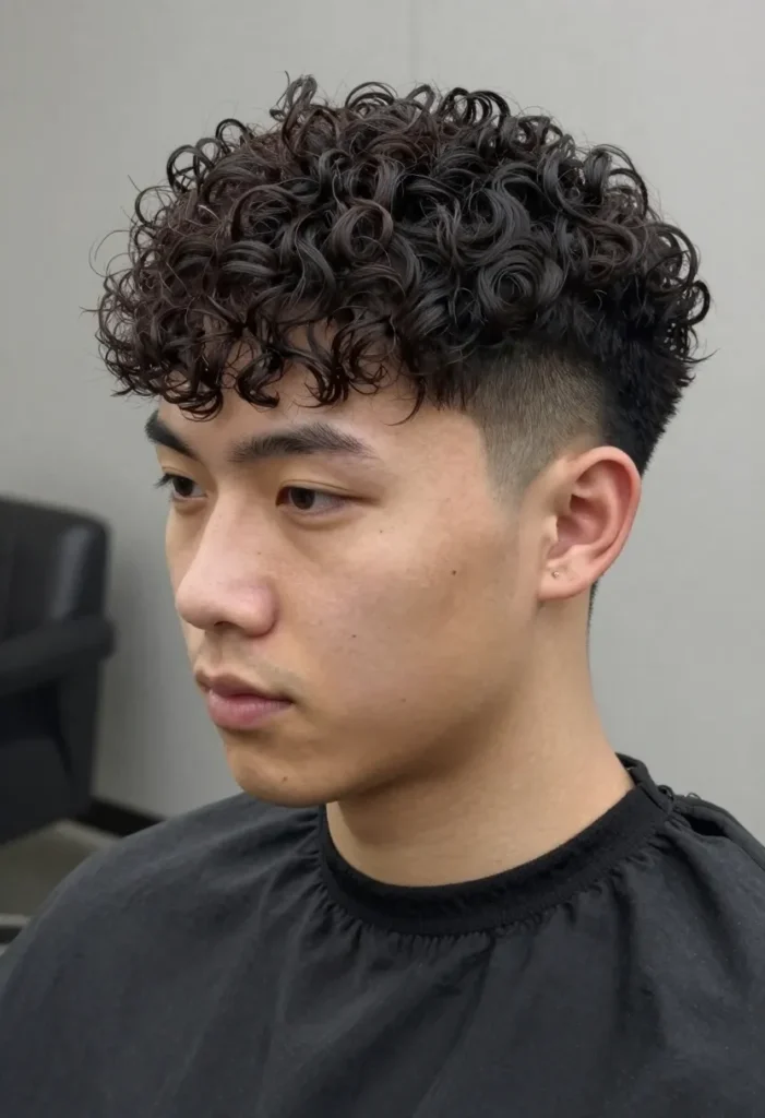 Sharp Fade with Curly Fringe Sharp Fade with Curly Fringe