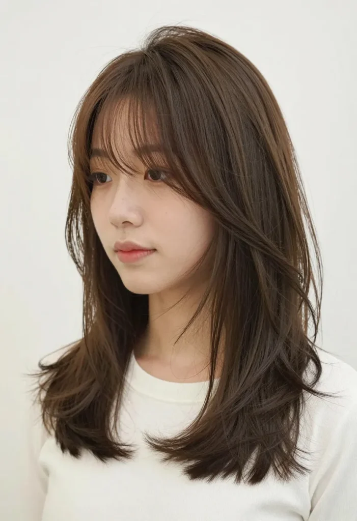 Shoulder-Length Layers and Wispy Bangs Shoulder-Length Layers and Wispy Bangs