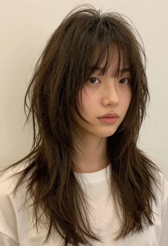 Shoulder-Length Shag with Long Bangs Shoulder-Length Shag with Long Bangs