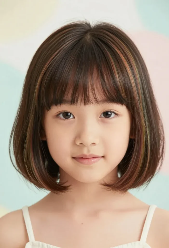 Stylish Chunky Bob with Vibrant Highlights Stylish Chunky Bob with Vibrant Highlights