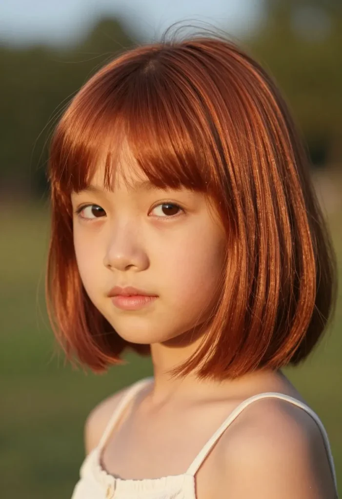 Sun-Kissed Copper Bob with Side-Swept Bangs Sun-Kissed Copper Bob with Side-Swept Bangs