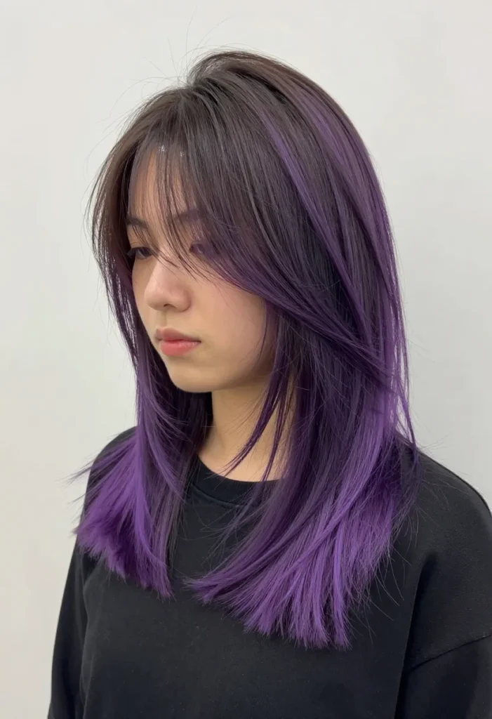 Violet Gradient with Layered Bangs Violet Gradient with Layered Bangs
