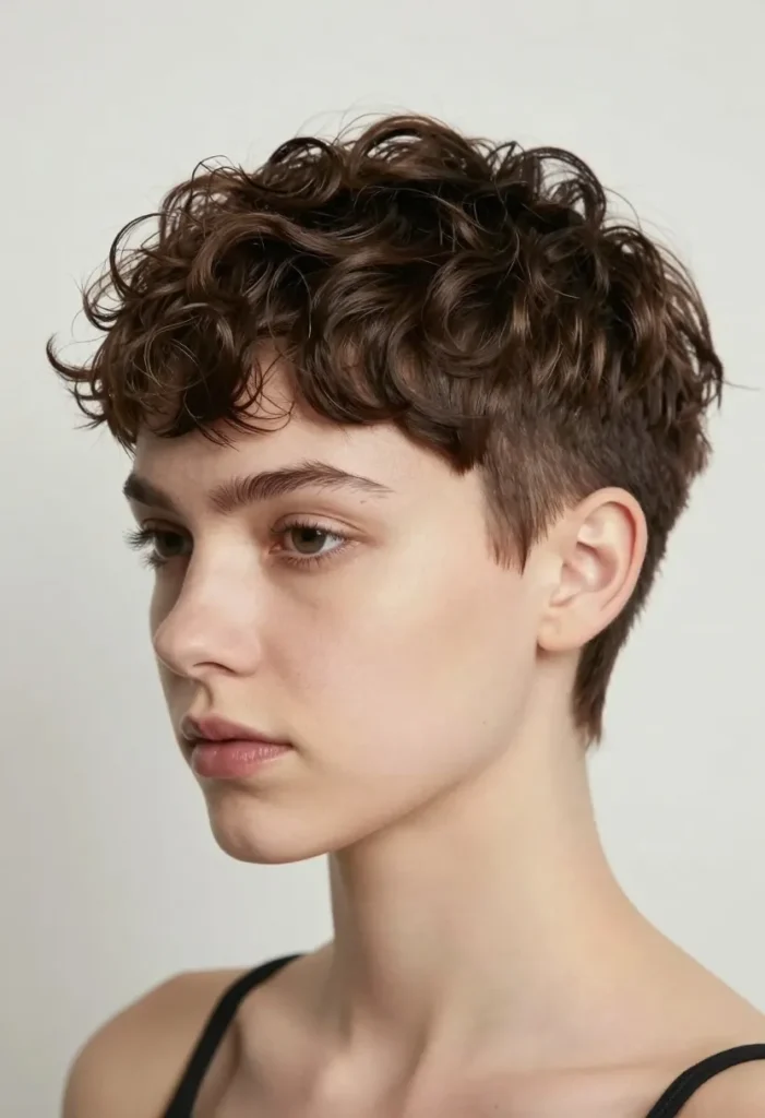 Wavy Undercut Pixie with Curly Bangs Wavy Undercut Pixie with Curly Bangs