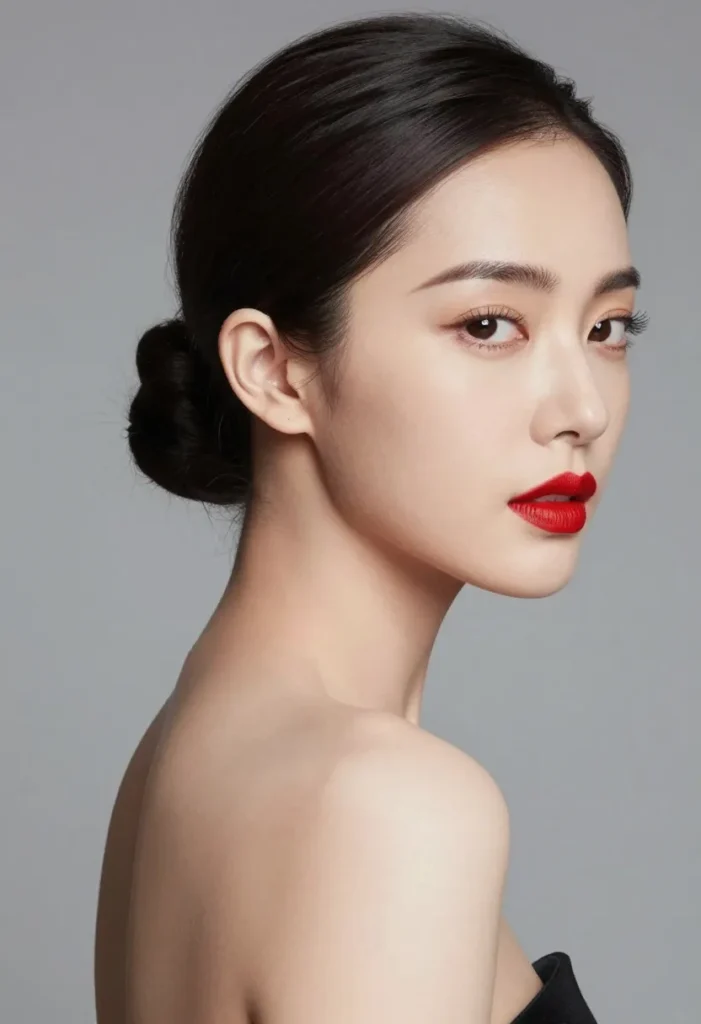 Chic Low Bun with Red Lip Chic Low Bun with Red Lip