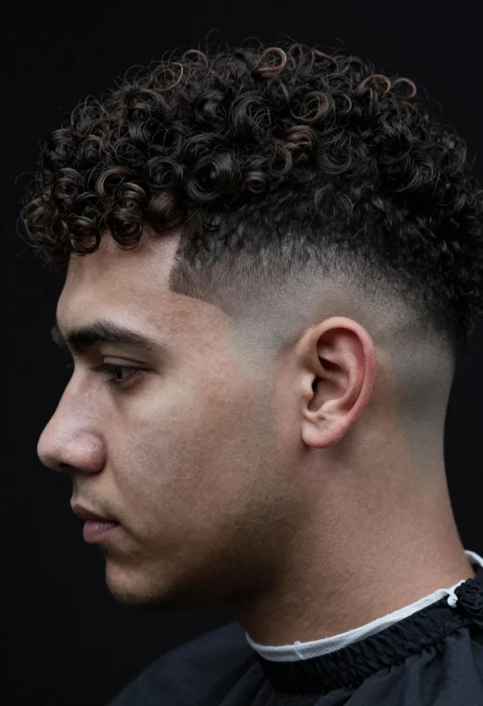 Curly Drop Fade with Shaved Sides Curly Drop Fade with Shaved Sides