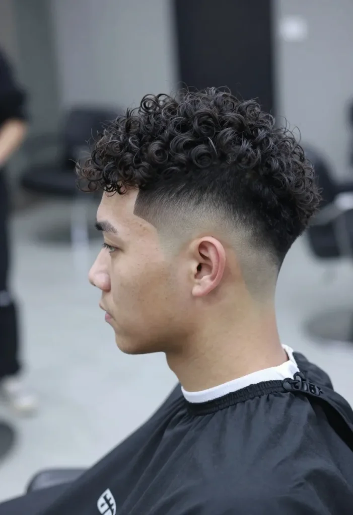 Curly Taper Fade with a Line Curly Taper Fade with a Line