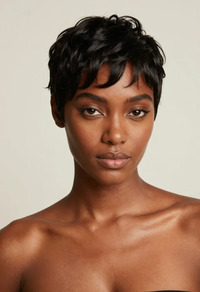 Deep Cherry Red Pixie with Long Side Bangs Deep Cherry Red Pixie with Long Side Bangs