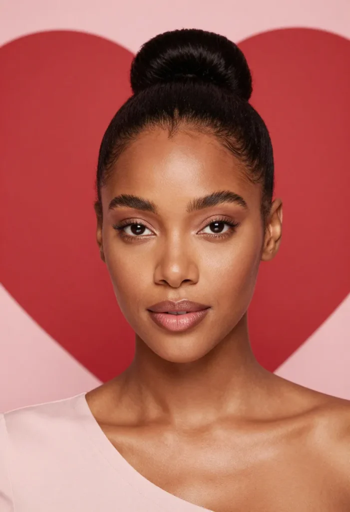 Elegant Sleek Bun with Valentine Vibes Elegant Sleek Bun with Valentine Vibes
