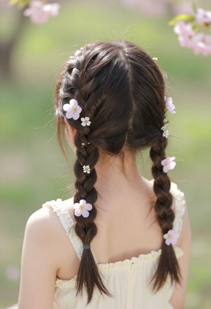 Floral Double Buns with Braids Floral Double Buns with Braids