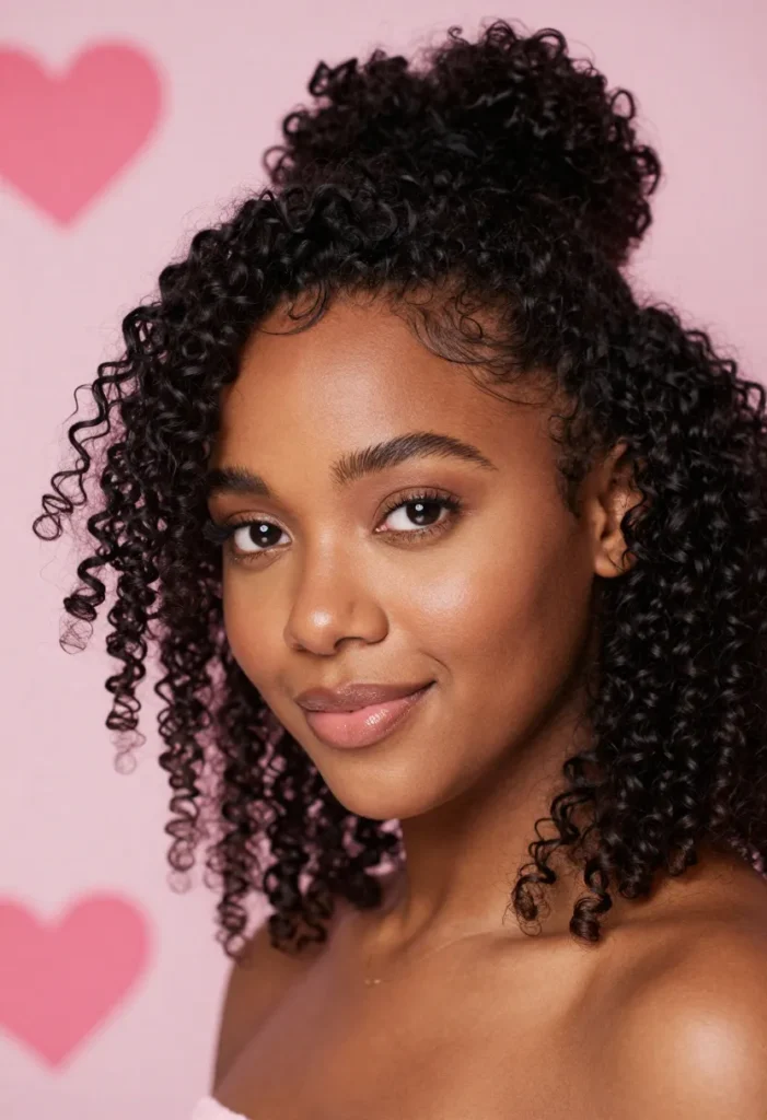 Half-Up Curly Style with Sweet Charm Half-Up Curly Style with Sweet Charm