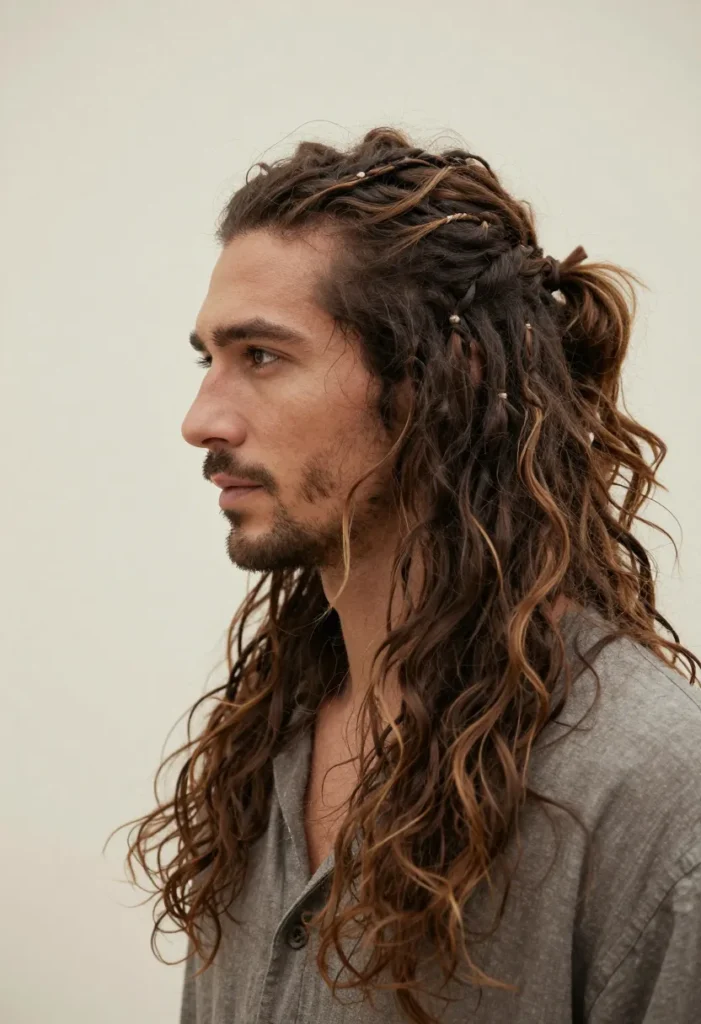 Half-Up Ponytail for Long Hair with Wavy Texture and Subtle Braids Half-Up Ponytail for Long Hair with Wavy Texture and Subtle Braids