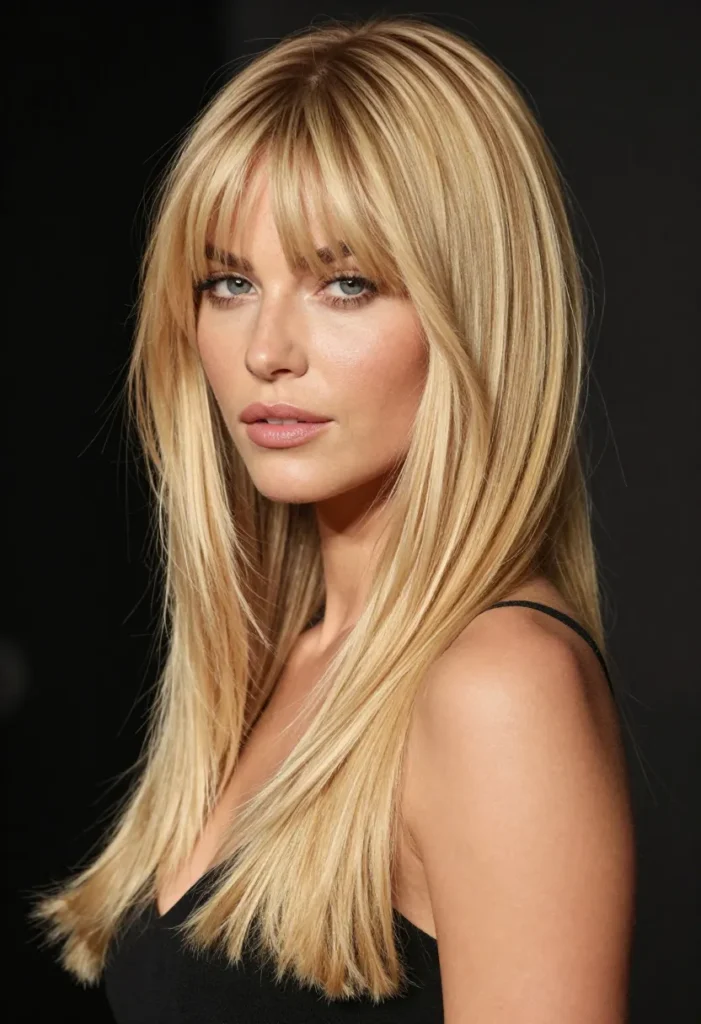 Long Blonde Hair with Bardot Bangs Long Blonde Hair with Bardot Bangs