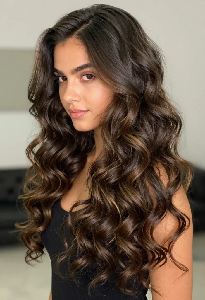 Long Curly Hair with Deep Side Part