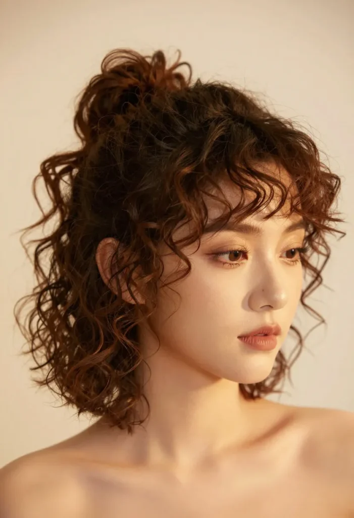Low Bun with Curly Bangs & Tendrils