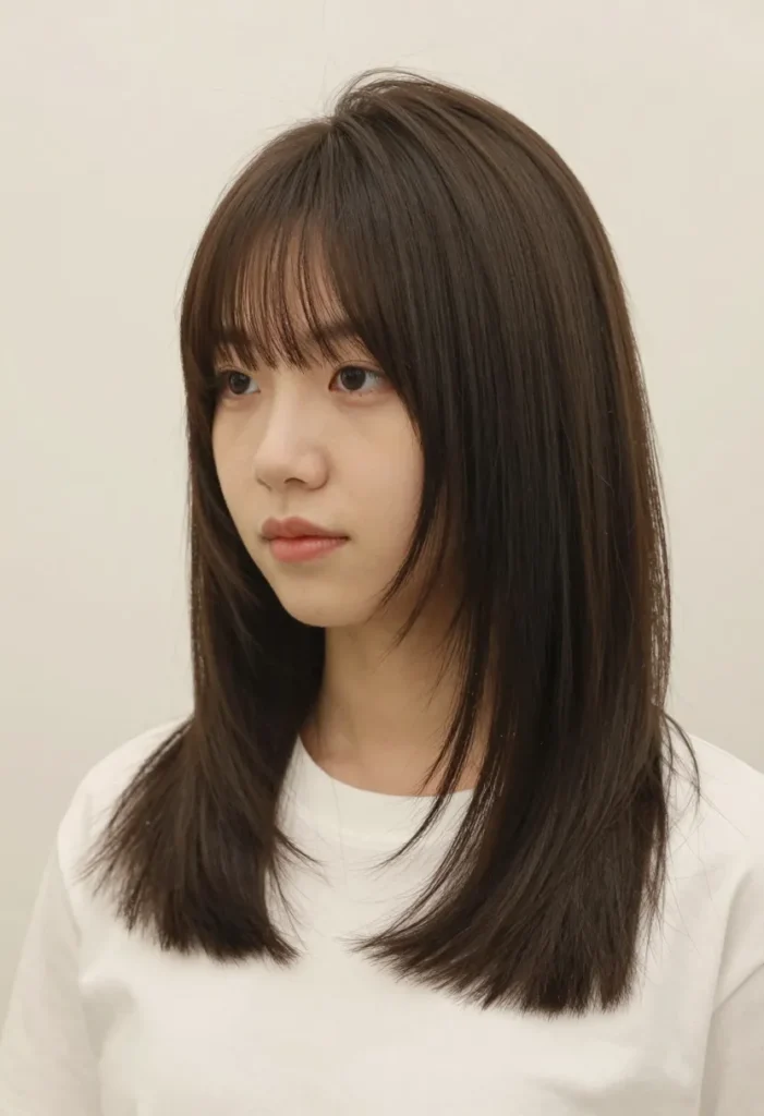 Medium Hair with Long Curtain Bangs Medium Hair with Long Curtain Bangs